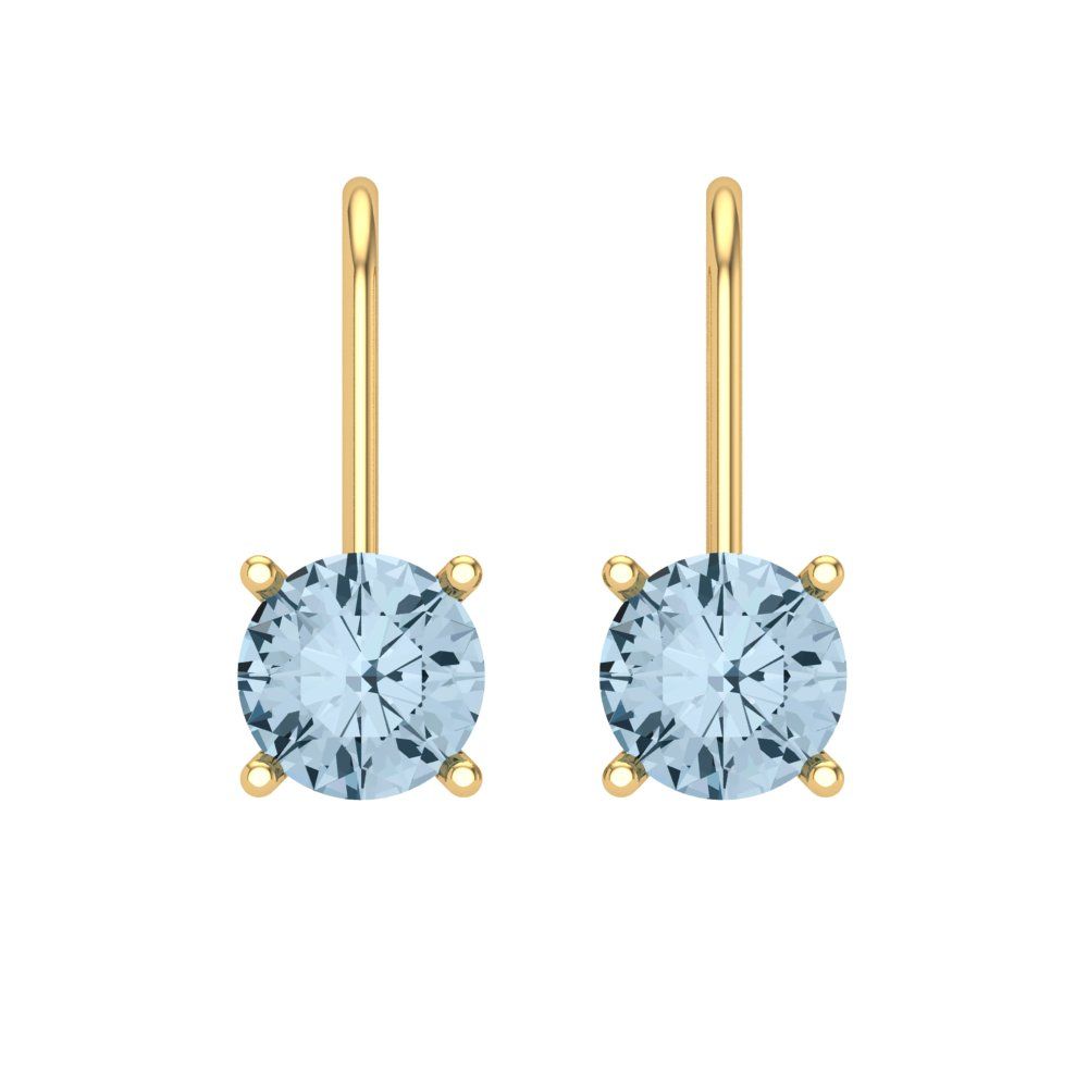 1.5 ctw Blue Zirconia Drop Dangle Earrings | 6mm Round Cut White Gold Lever Back | April Birthstone
