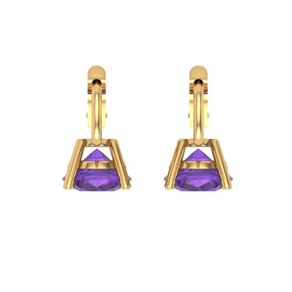 1.5 ctw Amethyst Drop Dangle Earrings | 6mm Round Cut White Gold Lever Back | February Birthstone
