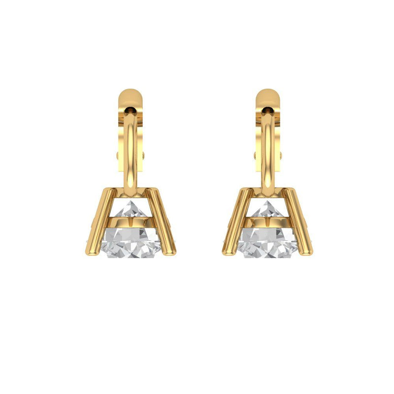 1.5 ct Brilliant Round Cut Drop Dangle Natural Diamond Stone Clarity SI1-2 Color I-J Yellow Gold Earrings Lever Back