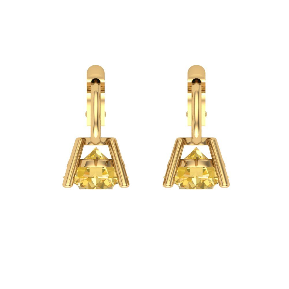 1.5 ctw Yellow Zirconia Drop Dangle Earrings | 6mm Round Cut White Gold Lever Back | April Birthstone
