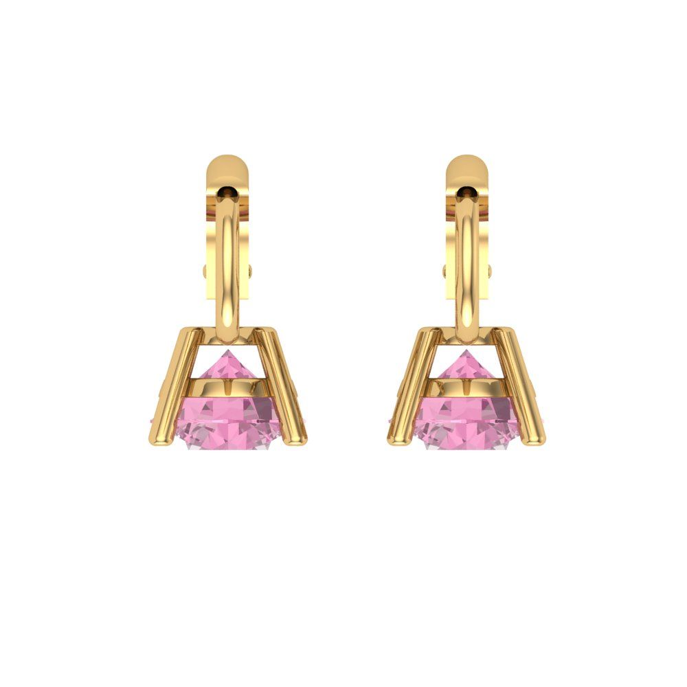 1.5 ctw Pink Zirconia Drop Dangle Earrings | 6mm Round Cut White Gold Lever Back | April Birthstone