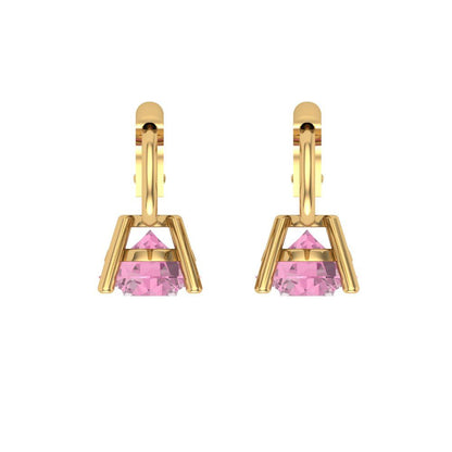 1.5 ctw Pink Zirconia Drop Dangle Earrings | 6mm Round Cut White Gold Lever Back | April Birthstone