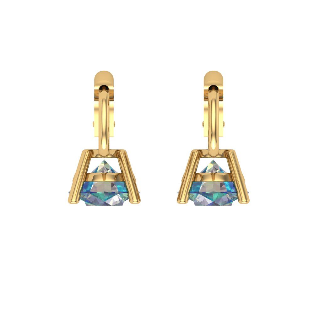 1.5 ctw Blue Moissanite Drop Dangle Earrings | 6mm Round Cut White Gold Lever Back | April Birthstone