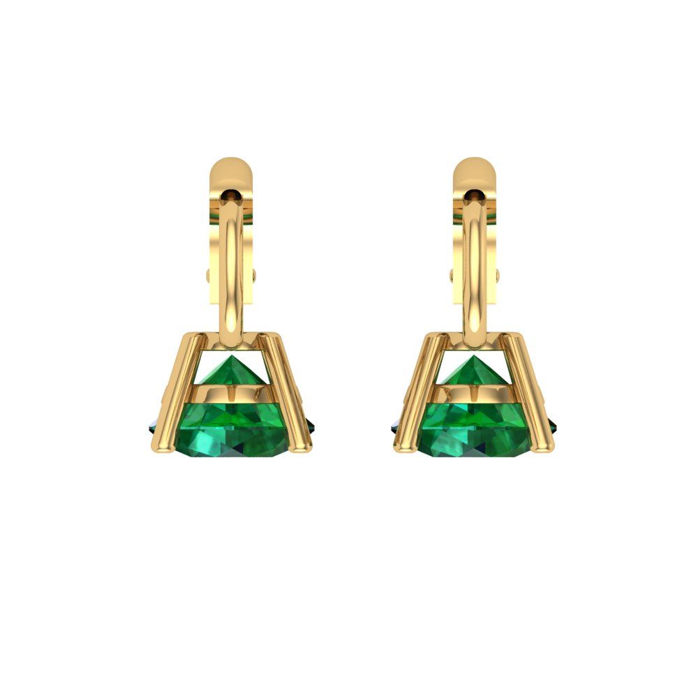 1.5 ctw Emerald Drop Dangle Earrings | 6mm Round Cut White Gold Lever Back | May Birthstone