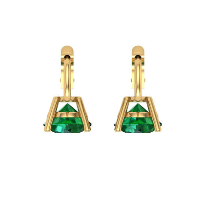 1.5 ctw Emerald Drop Dangle Earrings | 6mm Round Cut White Gold Lever Back | May Birthstone