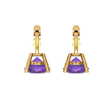 1.5 ct Brilliant Round Cut Drop Dangle Natural Amethyst Stone Yellow Gold Earrings Lever Back