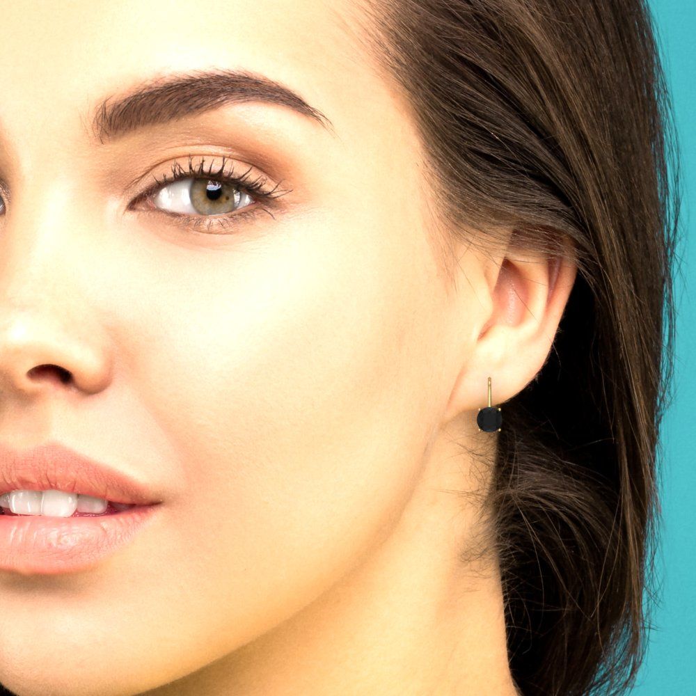 1.5 ctw Onyx Drop Dangle Earrings | 6mm Round Cut White Gold Lever Back | July Birthstone