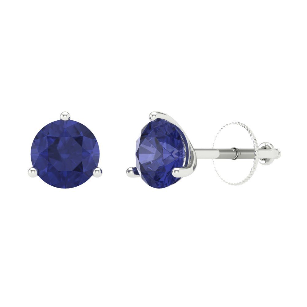 1.5 ctw Tanzanite Studs Earrings | 6mm Round Cut White Gold Screw back | December Birthstone