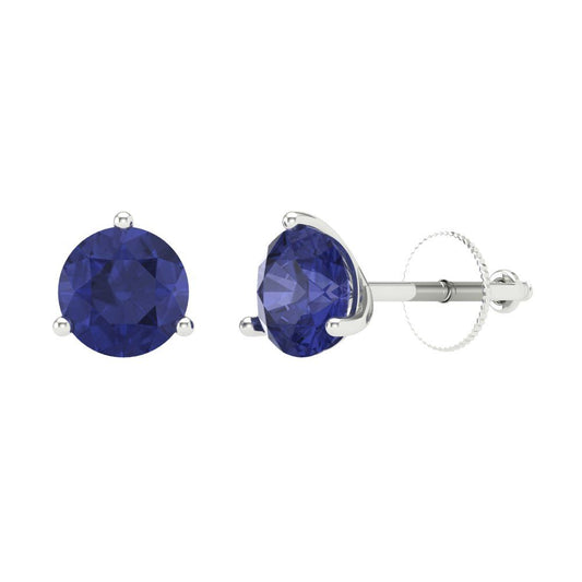 1.5 ctw Tanzanite Studs Earrings | 6mm Round Cut White Gold Screw back | December Birthstone
