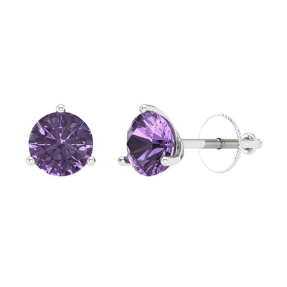 1.5 ctw Alexandrite Studs Earrings | 6mm Round Cut White Gold Screw back | June Birthstone