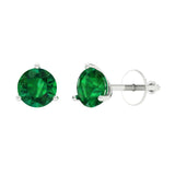 1.5 ct Brilliant Round Cut Solitaire Studs Simulated Emerald Stone White Gold Earrings  Screw back