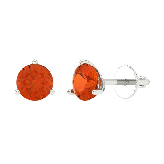 1.5 ctw Red Zirconia Studs Earrings | 6mm Round Cut White Gold Screw back | April Birthstone