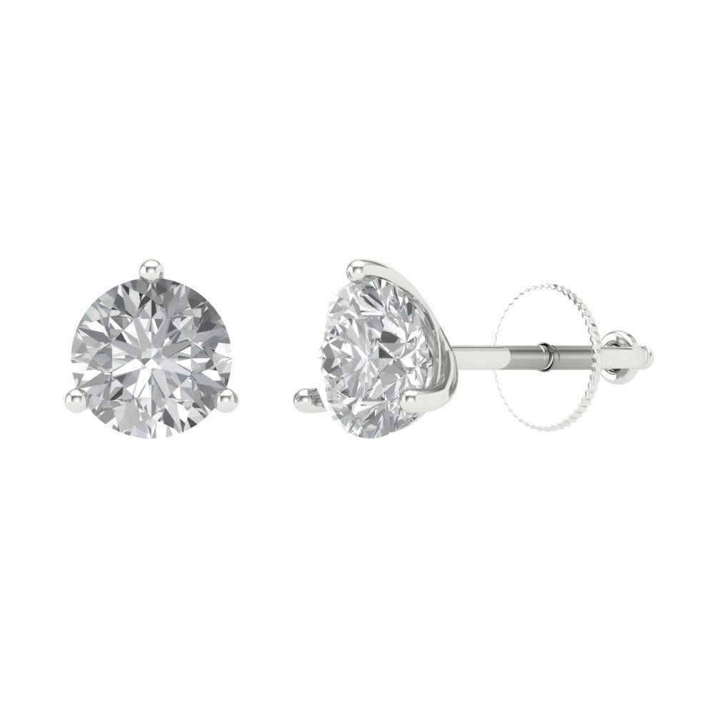 1.5 ctw Moissanite Studs Earrings | 6mm Round Cut White Gold Screw back | April Birthstone