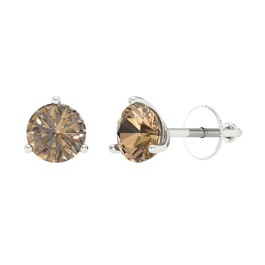 1.5 ctw Champagne Studs Earrings | 6mm Round Cut White Gold Screw back | April Birthstone