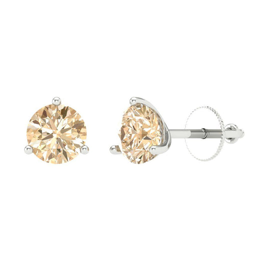 1.5 ctw Morganite Studs Earrings | 6mm Round Cut White Gold Screw back | February Birthstone
