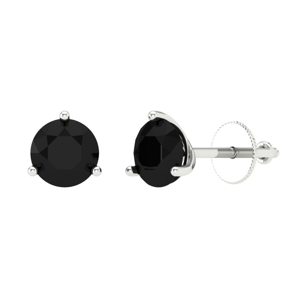 1.5 ctw Onyx Studs Earrings | 6mm Round Cut White Gold Screw back | July Birthstone