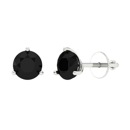 1.5 ctw Onyx Studs Earrings | 6mm Round Cut White Gold Screw back | July Birthstone