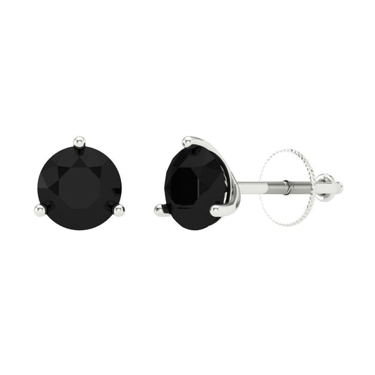 1.5 ctw Onyx Studs Earrings | 6mm Round Cut White Gold Screw back | July Birthstone