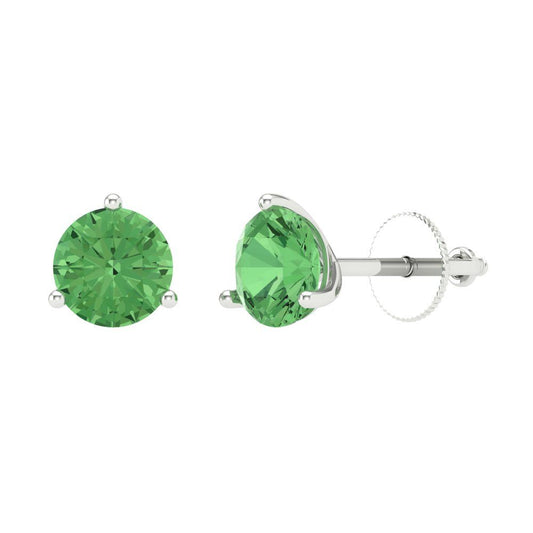 1.5 ctw Green Zirconia Studs Earrings | 6mm Round Cut White Gold Screw back | April Birthstone