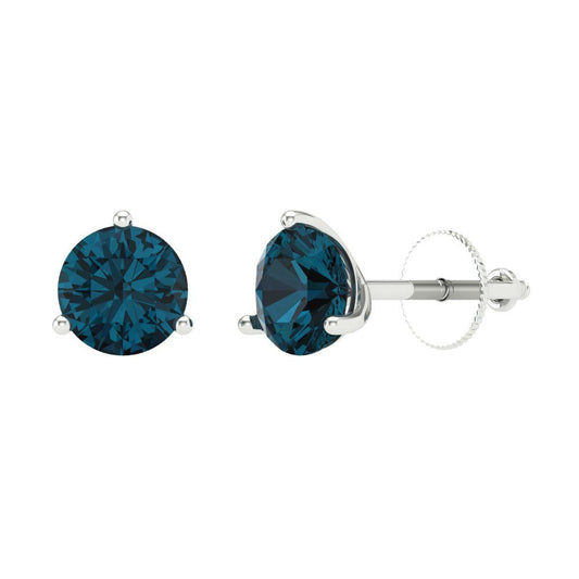 1.5 ctw London Blue Topaz Studs Earrings | 6mm Round Cut White Gold Screw back | December Birthstone