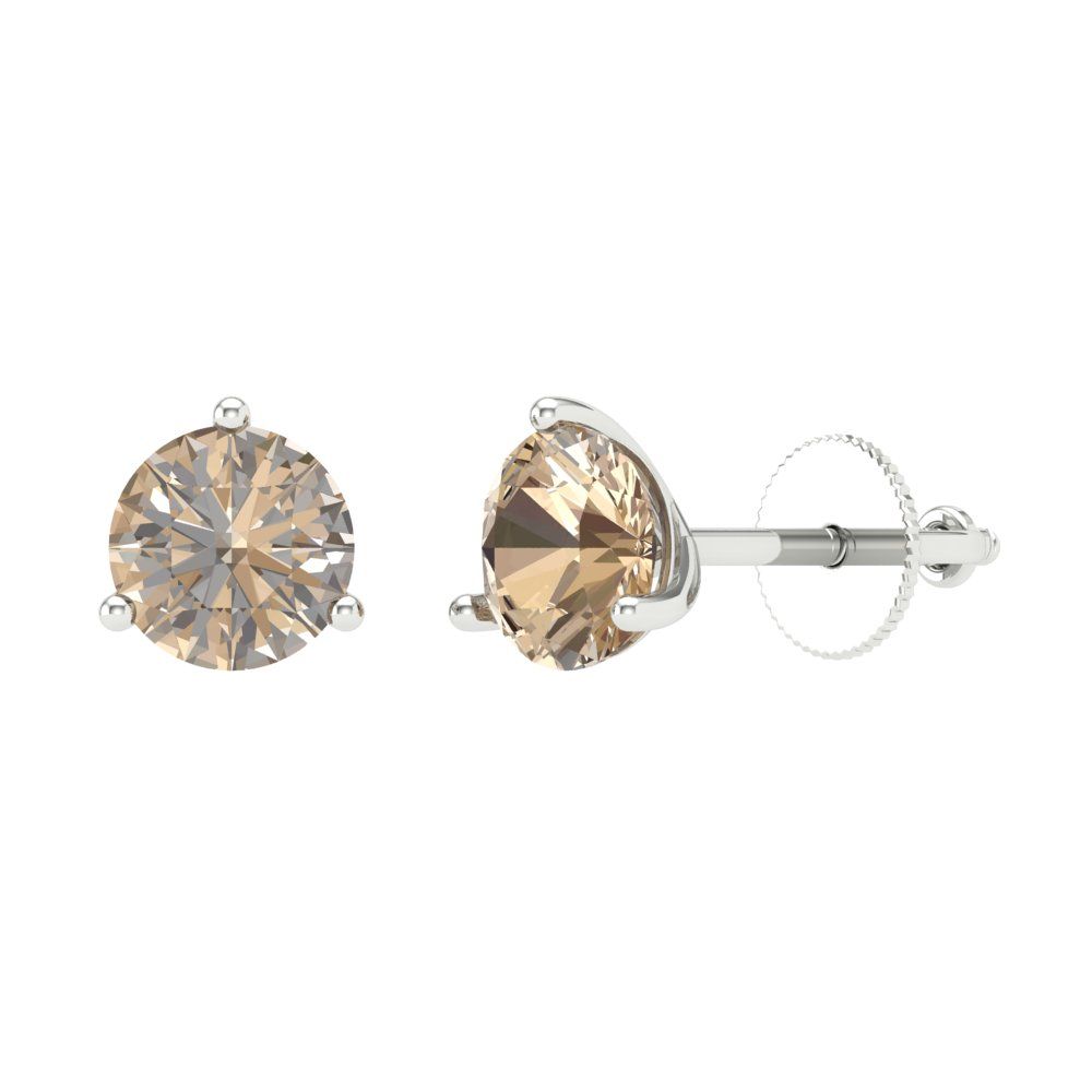 1.5 ctw Yellow Moissanite Studs Earrings | 6mm Round Cut White Gold Screw back | April Birthstone