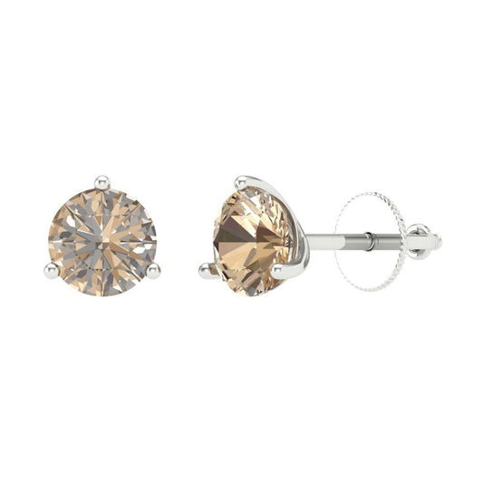 1.5 ctw Yellow Moissanite Studs Earrings | 6mm Round Cut White Gold Screw back | April Birthstone
