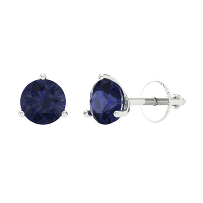1.5 ctw Blue Sapphire Studs Earrings | 6mm Round Cut White Gold Screw back | September Birthstone