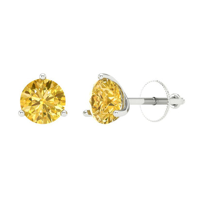 1.5 ctw Citrine Studs Earrings | 6mm Round Cut White Gold Screw back | November Birthstone