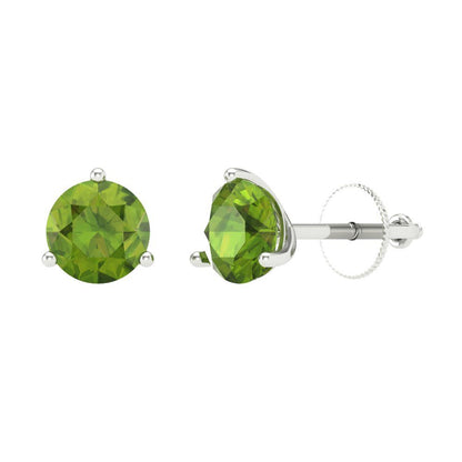 1.5 ctw Peridot Studs Earrings | 6mm Round Cut White Gold Screw back | August Birthstone