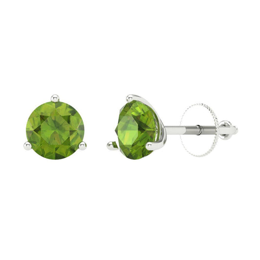 1.5 ctw Peridot Studs Earrings | 6mm Round Cut White Gold Screw back | August Birthstone