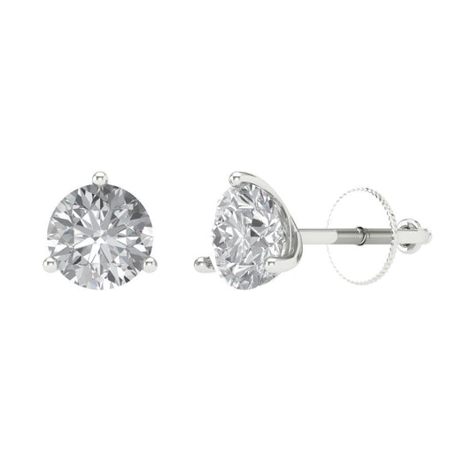 1.5 ctw Zirconia Diamond Studs Earrings | 6mm Round Cut White Gold Screw back | April Birthstone