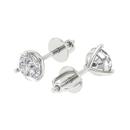 1.5 ctw White Sapphire Studs Earrings | 6mm Round Cut White Gold Screw back | April Birthstone