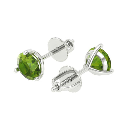 1.5 ctw Peridot Studs Earrings | 6mm Round Cut White Gold Screw back | August Birthstone