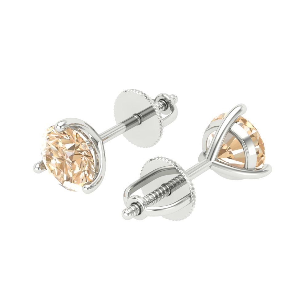 1.5 ctw Morganite Studs Earrings | 6mm Round Cut White Gold Screw back | February Birthstone