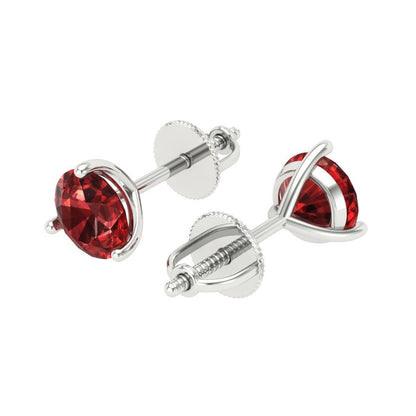 1.5 ctw Garnet Studs Earrings | 6mm Round Cut White Gold Screw back | January Birthstone