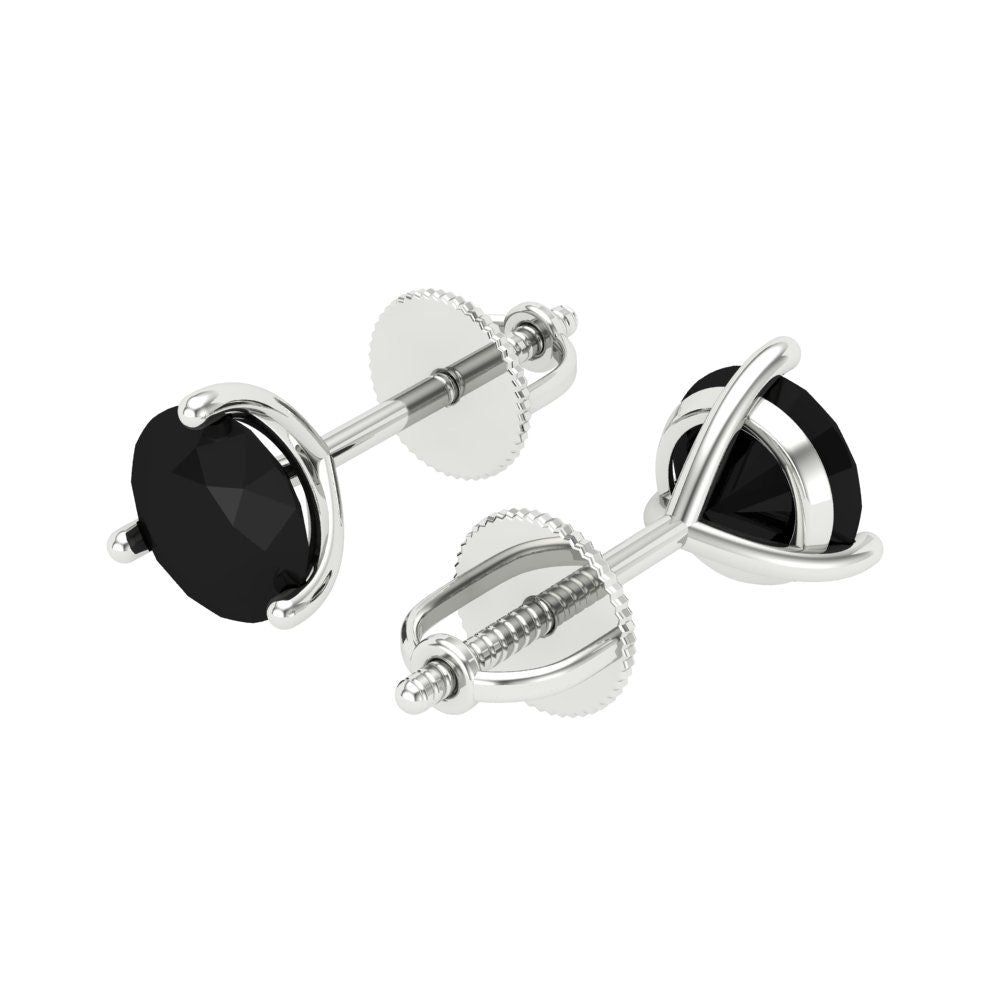 1.5 ctw Onyx Studs Earrings | 6mm Round Cut White Gold Screw back | July Birthstone