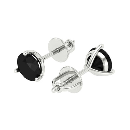 1.5 ctw Onyx Studs Earrings | 6mm Round Cut White Gold Screw back | July Birthstone