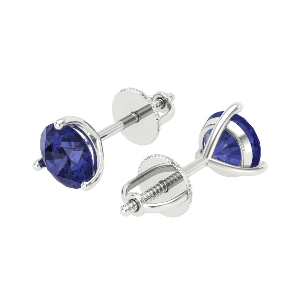 1.5 ctw Tanzanite Studs Earrings | 6mm Round Cut White Gold Screw back | December Birthstone