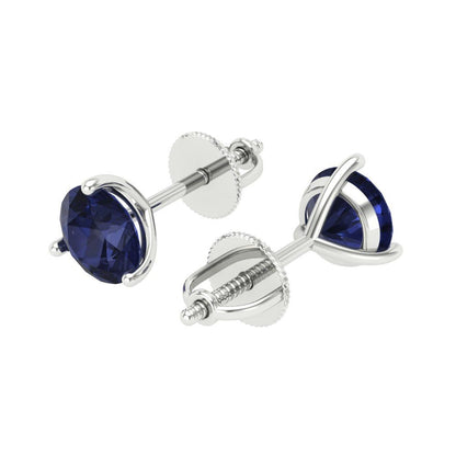 1.5 ctw Blue Sapphire Studs Earrings | 6mm Round Cut White Gold Screw back | September Birthstone