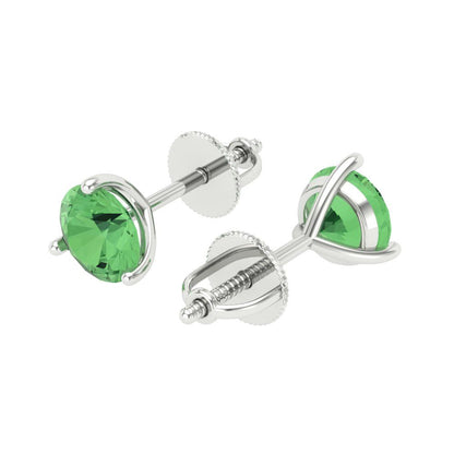 1.5 ctw Green Zirconia Studs Earrings | 6mm Round Cut White Gold Screw back | April Birthstone