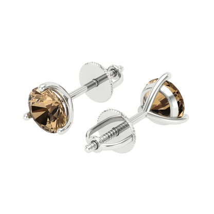 1.5 ctw Champagne Studs Earrings | 6mm Round Cut White Gold Screw back | April Birthstone