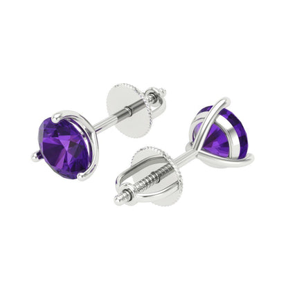 1.5 ctw Amethyst Studs Earrings | 6mm Round Cut White Gold Screw back | February Birthstone