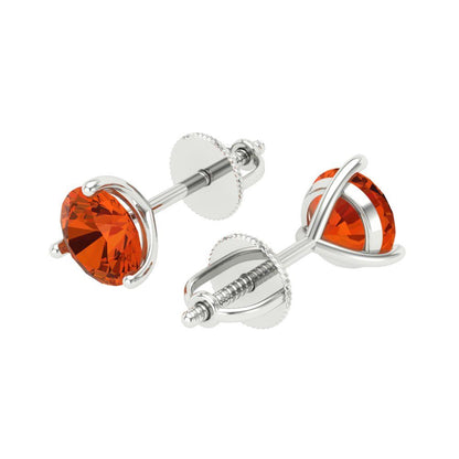 1.5 ctw Red Zirconia Studs Earrings | 6mm Round Cut White Gold Screw back | April Birthstone
