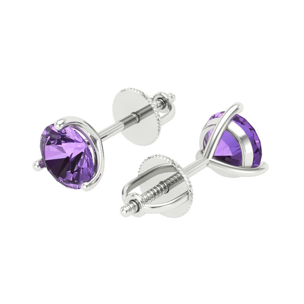 1.5 ctw Alexandrite Studs Earrings | 6mm Round Cut White Gold Screw back | June Birthstone