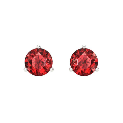 1.5 ctw Garnet Studs Earrings | 6mm Round Cut White Gold Screw back | January Birthstone