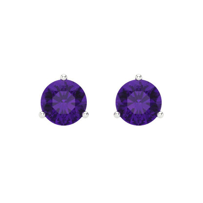 1.5 ctw Amethyst Studs Earrings | 6mm Round Cut White Gold Screw back | February Birthstone