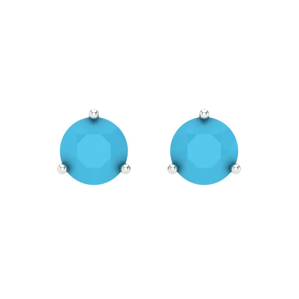 1.5 ctw Turquoise Studs Earrings | 6mm Round Cut White Gold Screw back | December Birthstone