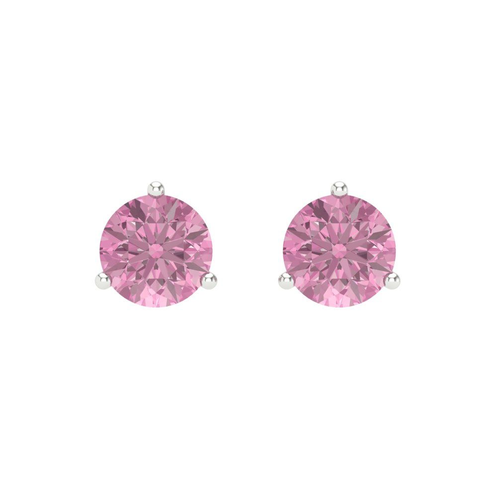 1.5 ctw Pink Zirconia Studs Earrings | 6mm Round Cut White Gold Screw back | April Birthstone