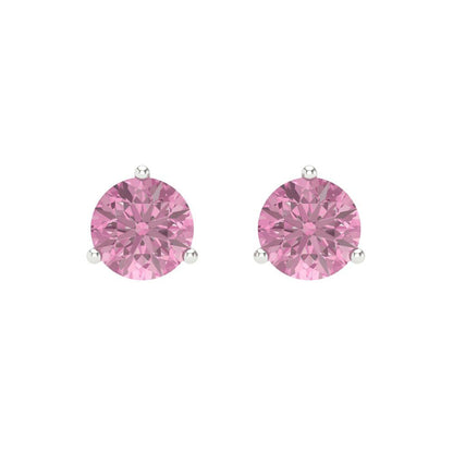1.5 ctw Pink Zirconia Studs Earrings | 6mm Round Cut White Gold Screw back | April Birthstone