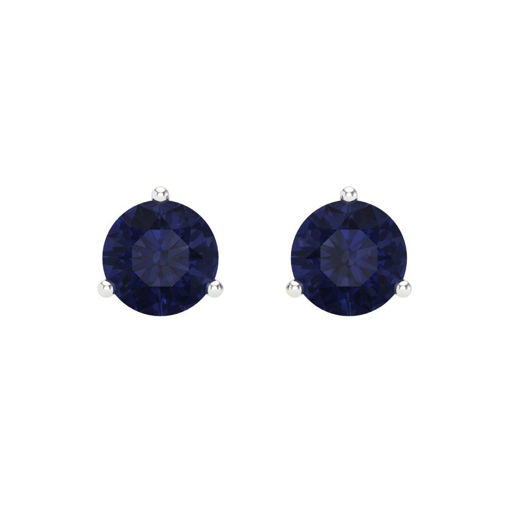1.5 ctw Blue Sapphire Studs Earrings | 6mm Round Cut White Gold Screw back | September Birthstone
